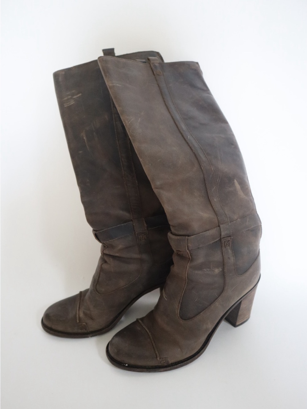 Charles David Distressed Dark Brown Mid-Calf Heeled Boots - Picture 2 of 5